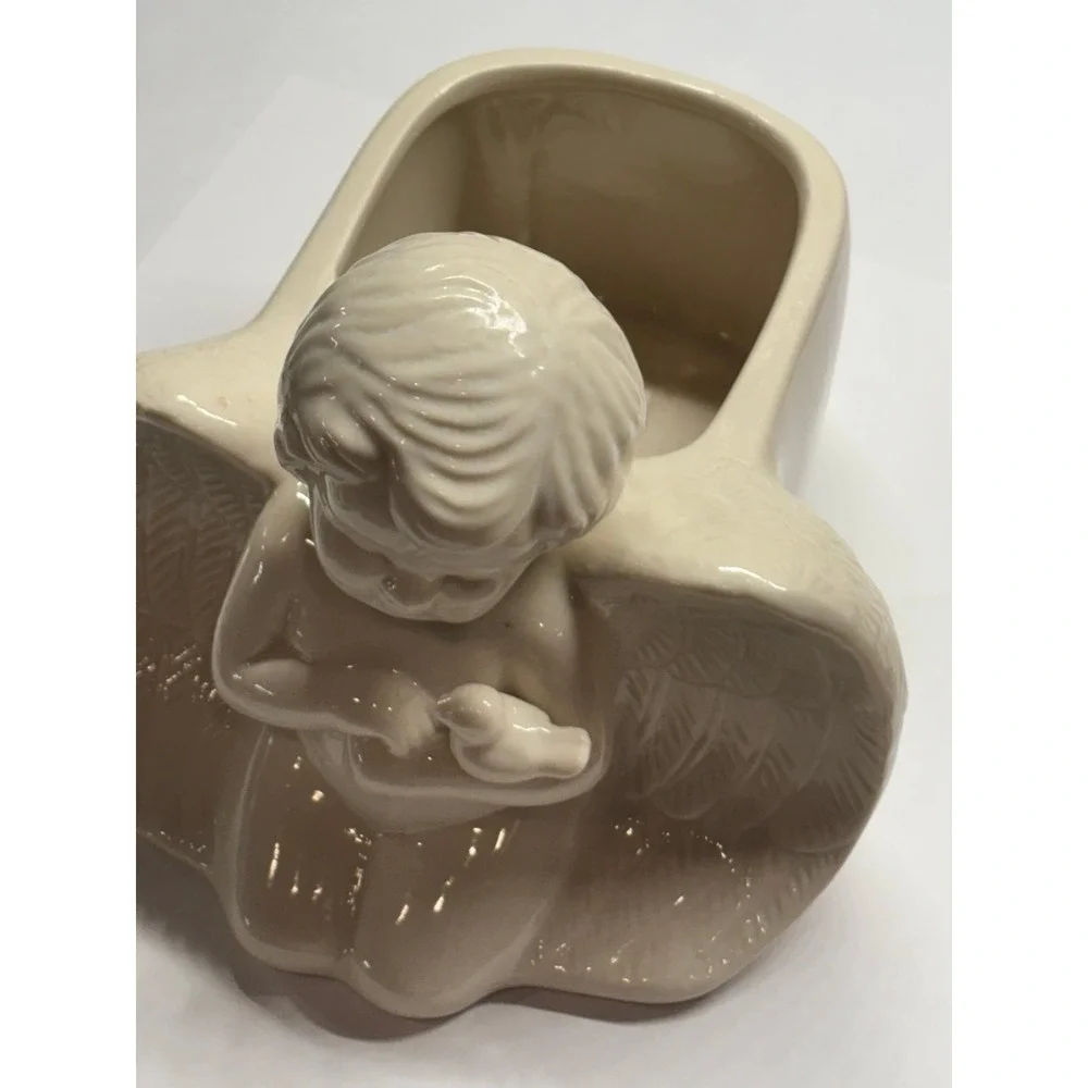 Angel Kneeling Cherub with Bird Planter for Succulents Trinkets Sponge